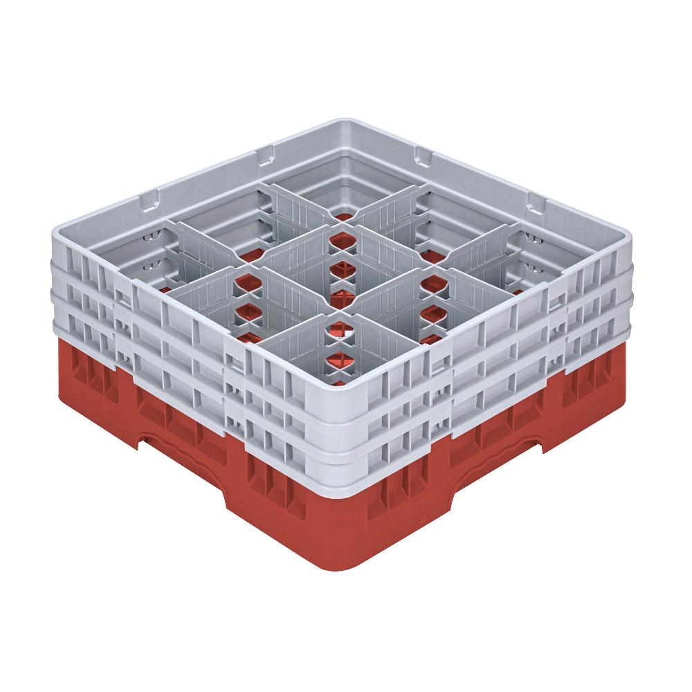 restaurantware Clean Tek Professional Red Glass Rack - 9 Compartments 1 Full Drop and 2 Half Drop Extenders - 19 3/4" x 19 3/4" x 8 3/4" - 1 count box