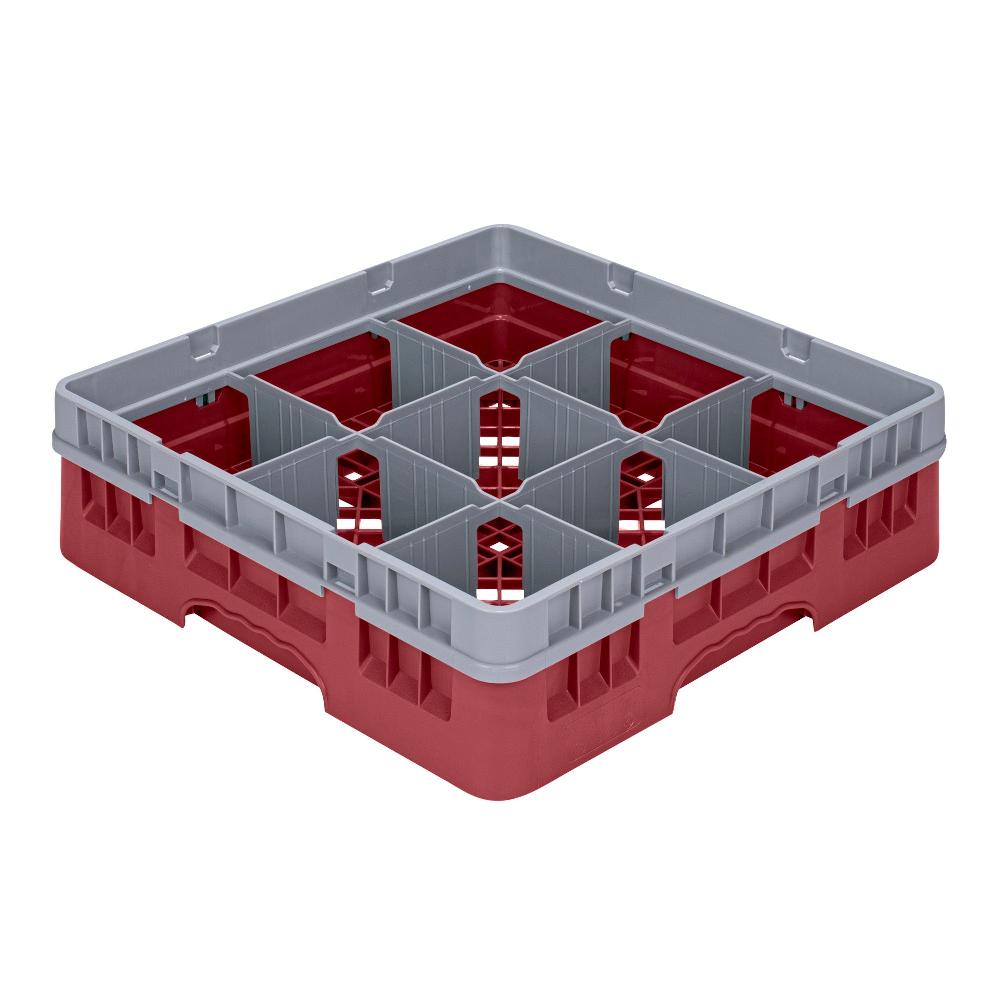 restaurantware Clean Tek Professional Red Glass Rack - 9 Compartments 1 Full Drop Extender - 19 3/4" x 19 3/4" x 5 3/4" - 1 count box