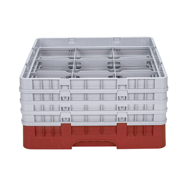 Restaurantware Clean Tek Professional Red Glass Rack - 9 Compartments 1 Full Drop And 3 Half Drop Extenders - 19 3/4" X 19 3/4" X 10 1/2" - 1 Count Box