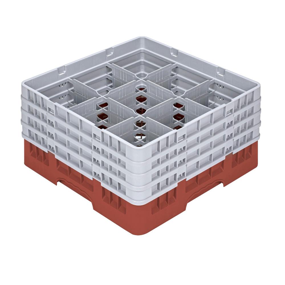 restaurantware Clean Tek Professional Red Glass Rack - 9 Compartments 1 Full Drop and 3 Half Drop Extenders - 19 3/4" x 19 3/4" x 10 1/2" - 1 count box