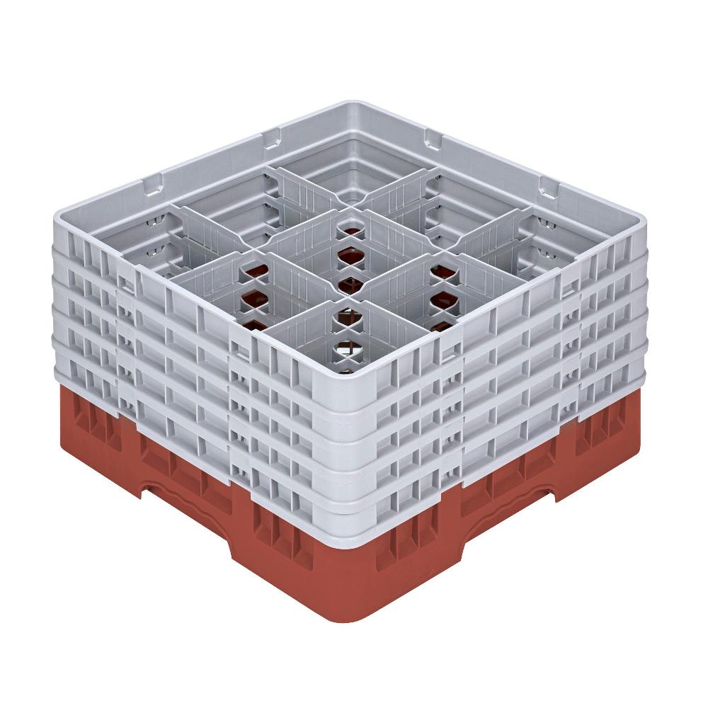 restaurantware Clean Tek Professional Red Glass Rack - 9 Compartments 1 Full Drop and 4 Half Drop Extenders - 19 3/4" x 19 3/4" x 12 1/4" - 1 count box
