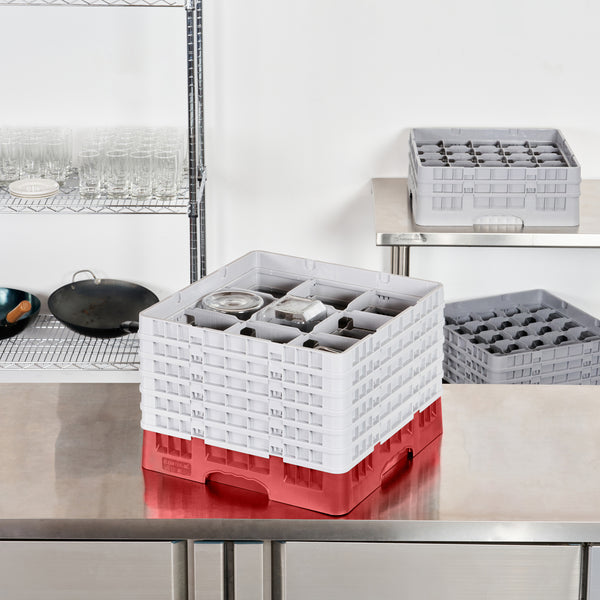 Restaurantware Clean Tek Professional Red Glass Rack - 9 Compartments 1 Full Drop And 5 Half Drop Extenders - 19 3/4" X 19 3/4" X 13 3/4" - 1 Count Box