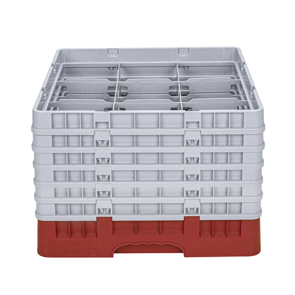 Restaurantware Clean Tek Professional Red Glass Rack - 9 Compartments 1 Full Drop And 5 Half Drop Extenders - 19 3/4" X 19 3/4" X 13 3/4" - 1 Count Box