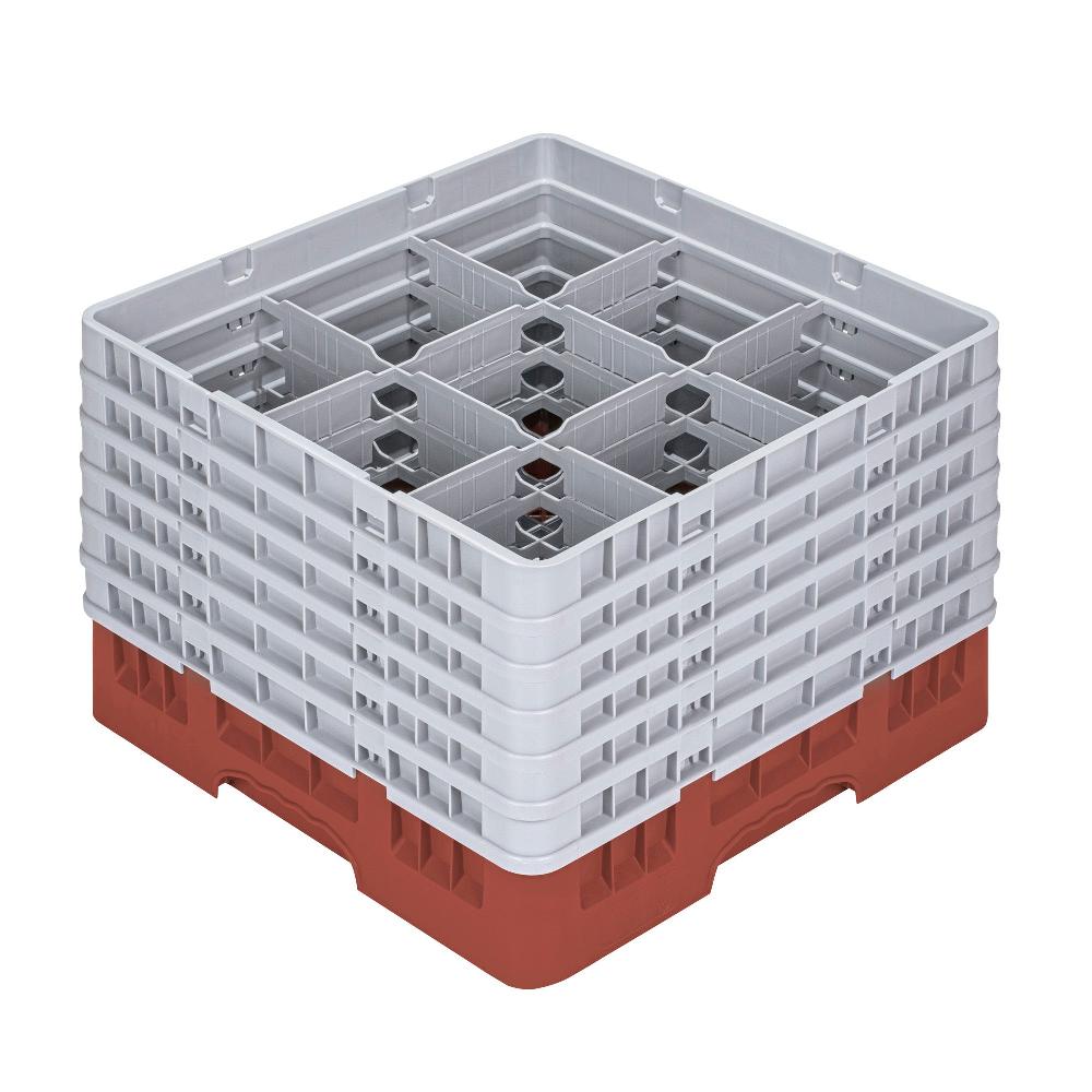 restaurantware Clean Tek Professional Red Glass Rack - 9 Compartments 1 Full Drop and 5 Half Drop Extenders - 19 3/4" x 19 3/4" x 13 3/4" - 1 count box