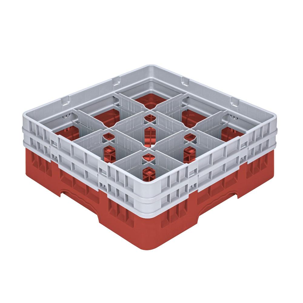 restaurantware Clean Tek Professional Red Glass Rack - 9 Compartments 1 Full Drop and 1 Half Drop Extender - 19 3/4" x 19 3/4" x 7 1/4" - 1 count box