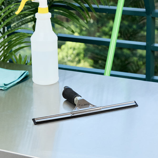 Restaurantware Clean Tek Professional Stainless Steel Window Squeegee - With Black Rubber Grip - 11 3/4" - 1 Count Box