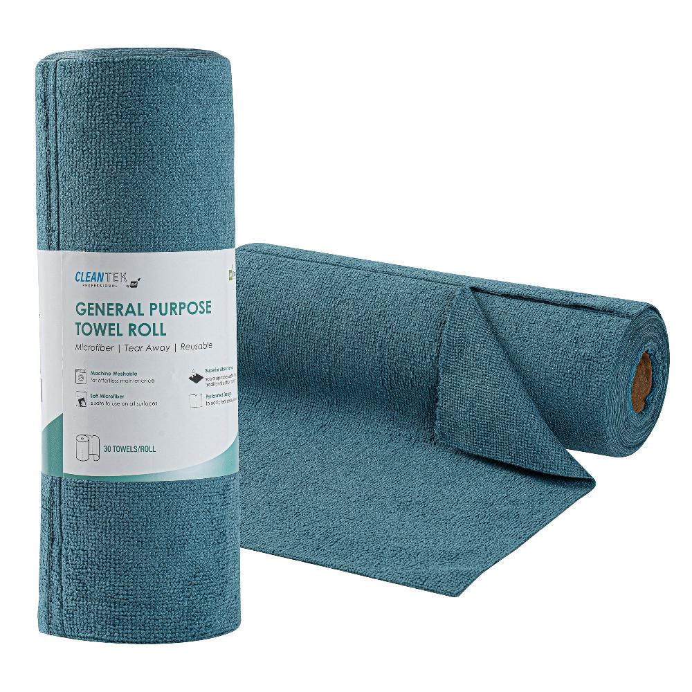 restaurantware Clean Tek Professional Teal Microfiber General Purpose Towel Roll - Tear Away - 11 3/4" x 11 3/4" - 300 count box