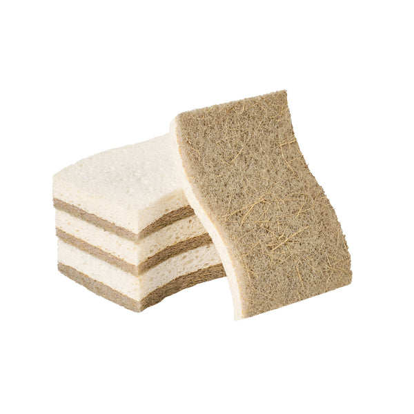 Restaurantware Clean Tek Professional White Cellulose Sponge / Coconut Heavy-Duty Scrubber Combo - Biodegradable - 4 1/2" X 2 3/4" X 3/4" - 24 Count Box