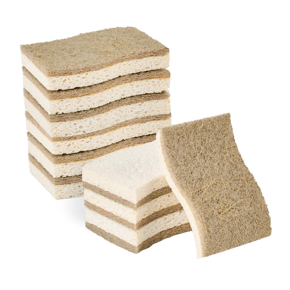 restaurantware Clean Tek Professional White Cellulose Sponge / Coconut Heavy-Duty Scrubber Combo - Biodegradable - 4 1/2" x 2 3/4" x 3/4" - 24 count box