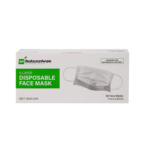 Restaurantware Clean Tek Professional White Disposable Earloop Face Mask - 3-Layer Filtration - 7" X 3 3/4" - 1000 Count Box