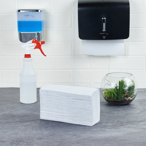 Restaurantware Clean Tek Professional White M-Fold Paper Towel - 1-Ply - 9 1/2" X 9 1/4" - 4000 Count Box