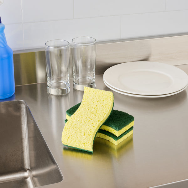 Restaurantware Clean Tek Professional Yellow Cellulose Sponge / Green Heavy-Duty Scouring Pad Combo - 6" X 3 1/2" X 3/4" - 60 Count Box