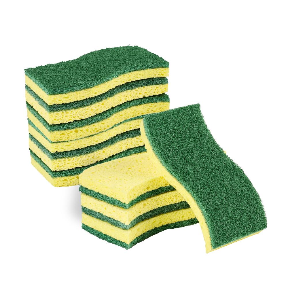 restaurantware Clean Tek Professional Yellow Cellulose Sponge / Green Heavy-Duty Scouring Pad Combo - 6" x 3 1/2" x 3/4" - 60 count box