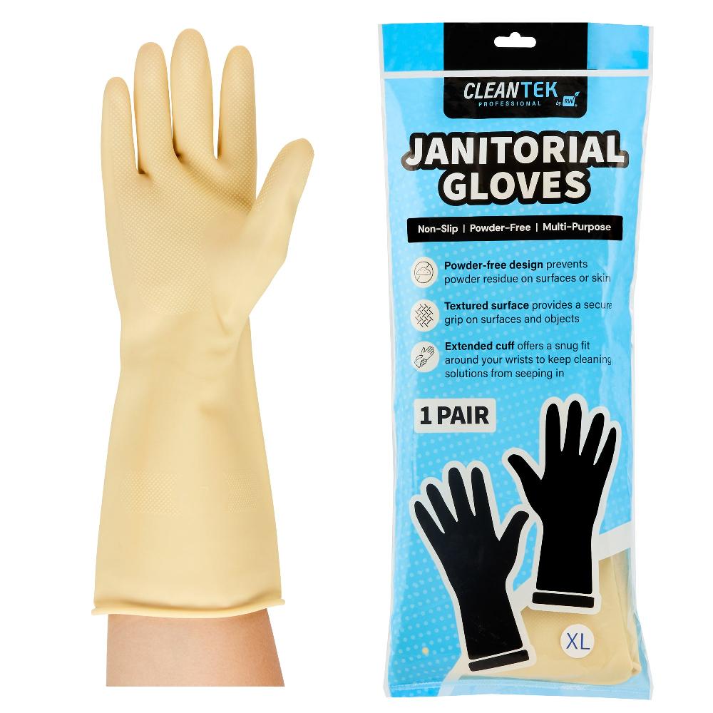 restaurantware Clean Tek Professional Yellow Extra Large Latex Gloves - 22 mil - 13" x 5 1/4" - Pair - 10 count box