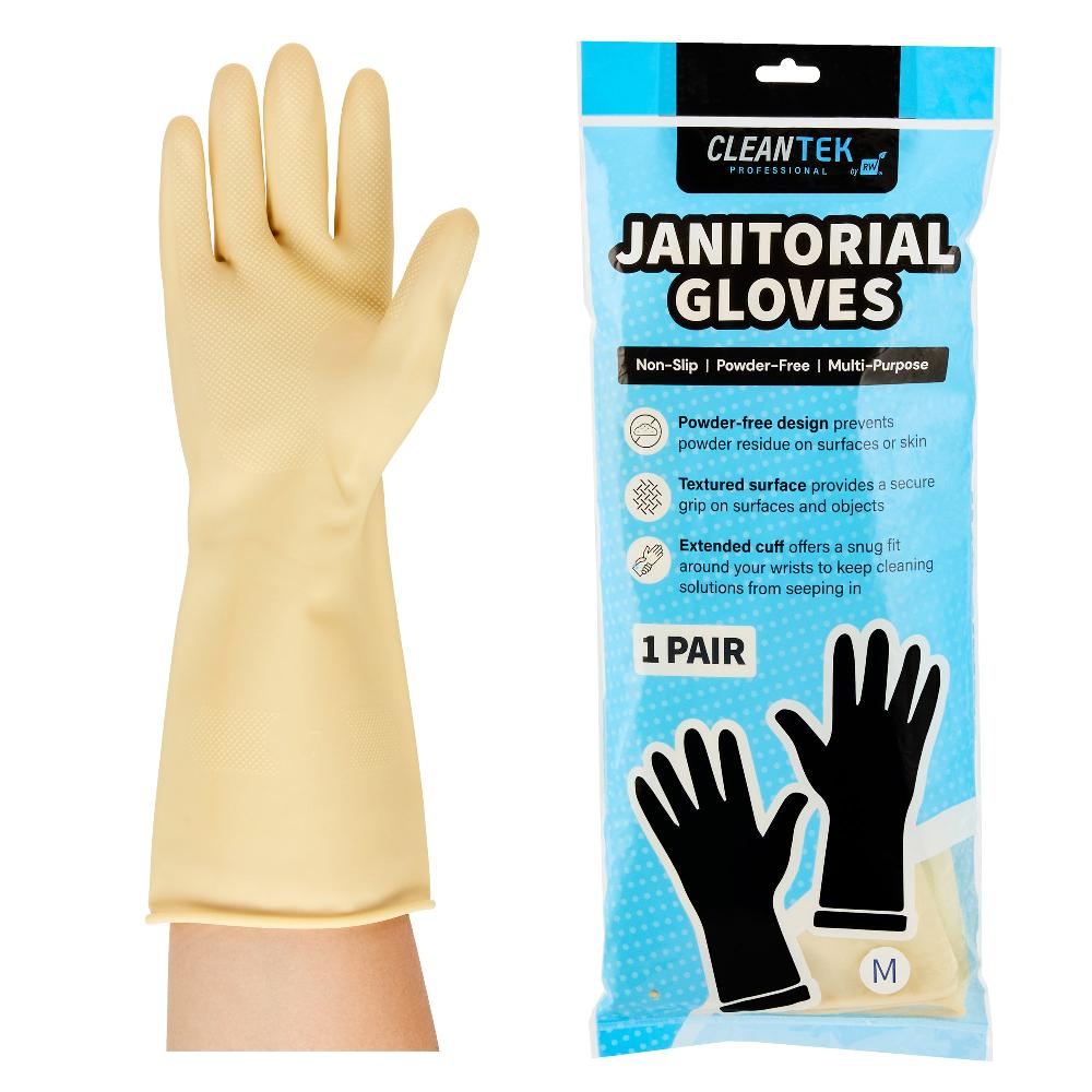 restaurantware Clean Tek Professional Yellow Medium Latex Gloves - 22 mil - 13" x 4 1/4" - Pair - 10 count box