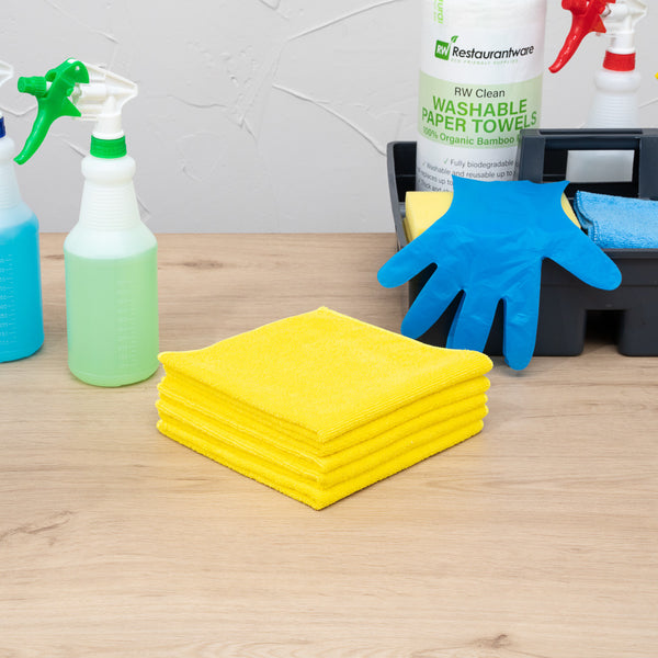 Restaurantware Clean Tek Professional Yellow Microfiber Cleaning Cloth - 16" X 16" - 100 Count Box