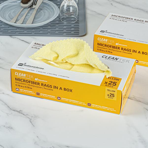 Restaurantware Clean Tek Professional Yellow Microfiber Rags In A Box - 11 3/4" X 11 3/4" - 250 Count Box