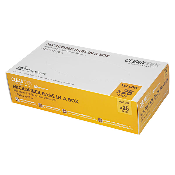 Restaurantware Clean Tek Professional Yellow Microfiber Rags In A Box - 11 3/4" X 11 3/4" - 250 Count Box