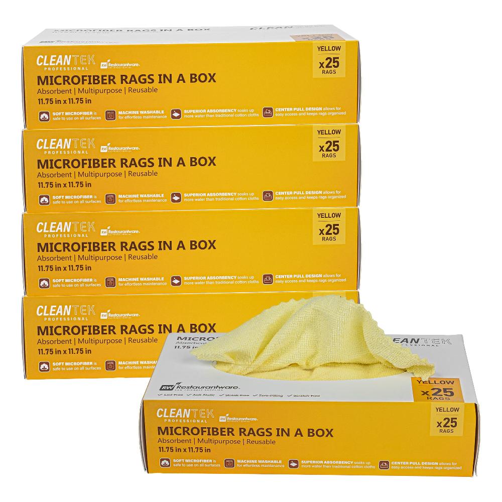 restaurantware Clean Tek Professional Yellow Microfiber Rags In A Box - 11 3/4" x 11 3/4" - 250 count box