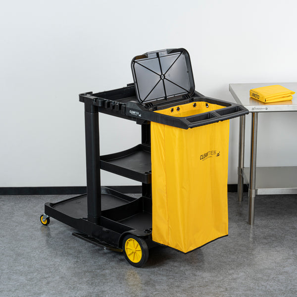 Restaurantware Clean Tek Professional Yellow Plastic Bag - For Heavy Duty 3-Shelf Janitor Cart - 1 Count Box