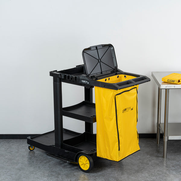 Restaurantware Clean Tek Professional Yellow Plastic Bag - With Zipper For Heavy Duty 3-Shelf Janitor Cart - 1 Count Box