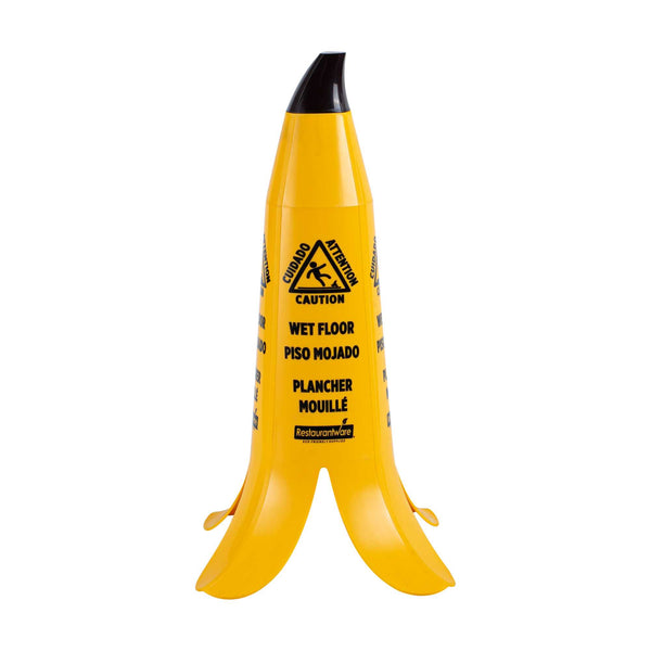 Restaurantware Clean Tek Professional Yellow Plastic Banana Wet Floor Cone - Multilingual With Brown Stem - 23 1/2" - 6 Count Box