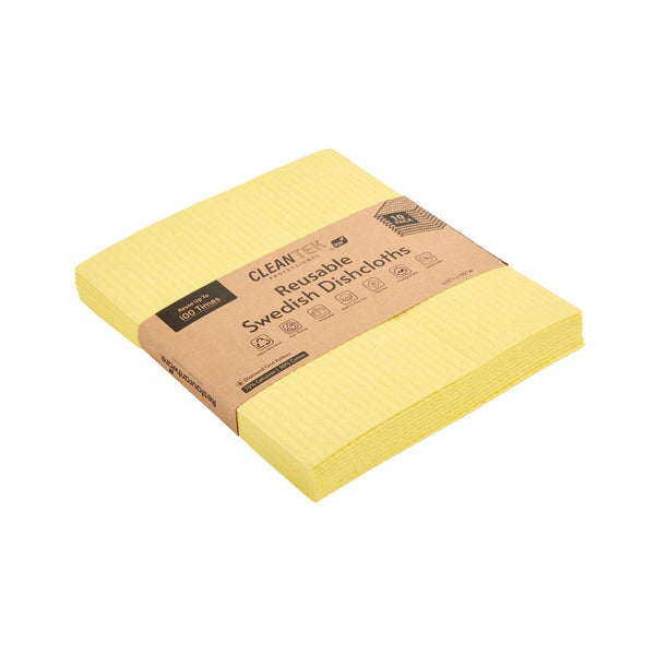 Restaurantware Clean Tek Professional Yellow Reusable Swedish Dishcloth - 6 3/4" X 7 3/4" - 200 Count Box
