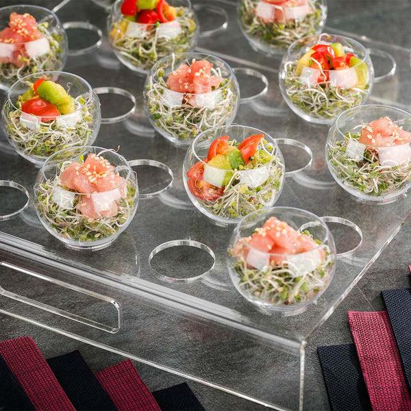 Restaurantware Clear Tek Clear Acrylic Appetizer Cups Serving Tray - 25 Slots - 11 3/4" X 11 3/4" X 2" - 1 Count Box