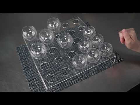 Restaurantware Clear Tek Clear Acrylic Appetizer Cups Serving Tray - 25 Slots - 11 3/4" X 11 3/4" X 2" - 1 Count Box