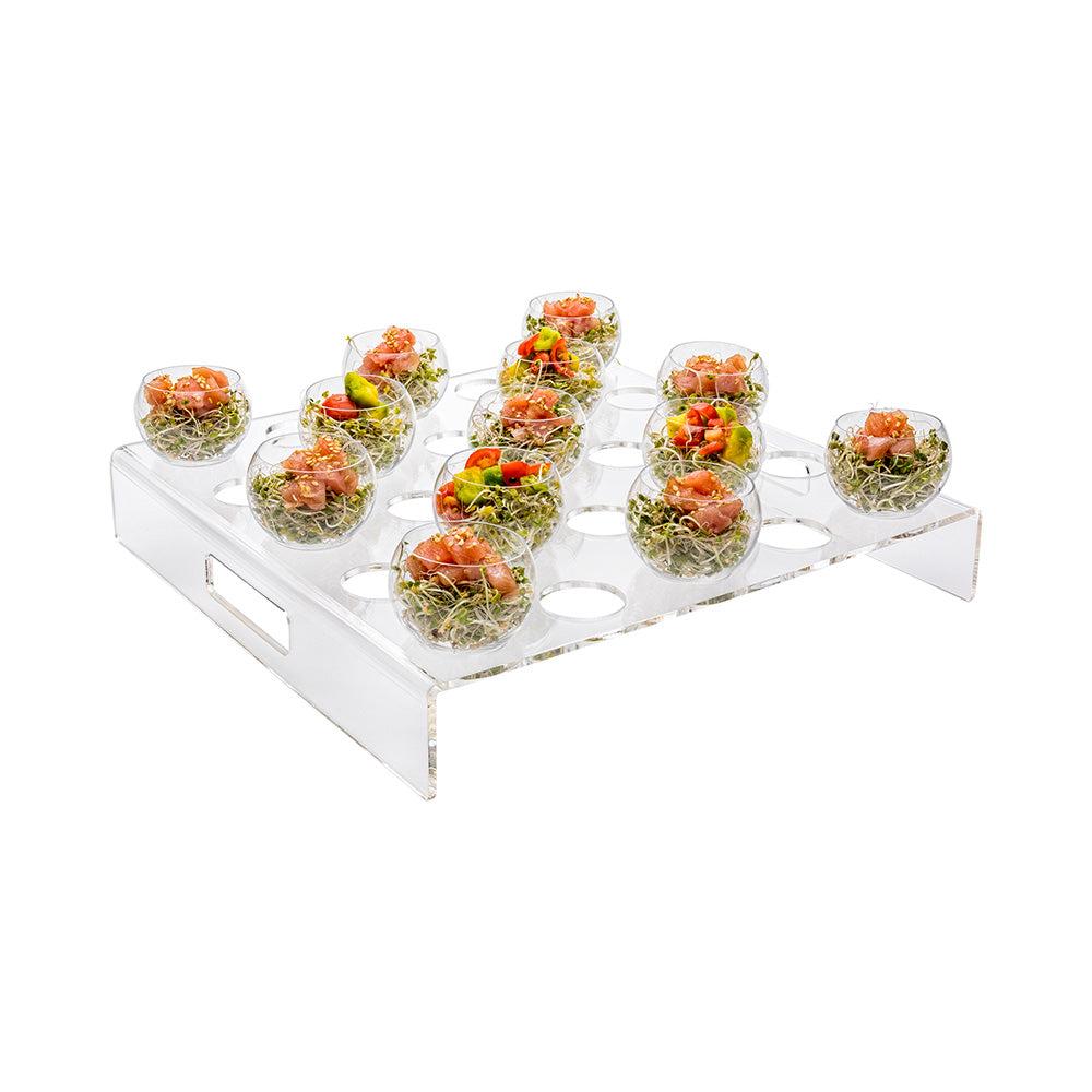restaurantware Clear Tek Clear Acrylic Appetizer Cups Serving Tray - 25 slots - 11 3/4" x 11 3/4" x 2" - 1 count box