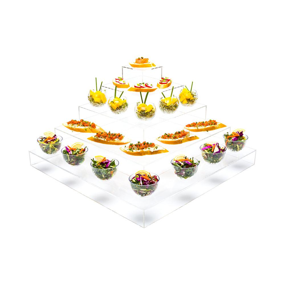 restaurantware Clear Tek Clear Acrylic Buffet Display Stand - 5-Tier Pyramid - 19 3/4" x 19 3/4" x 9 3/4" - 1 count box