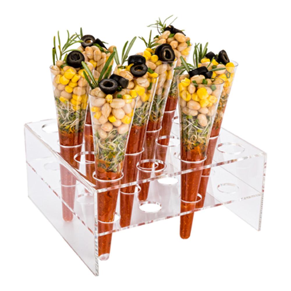 restaurantware Clear Tek Clear Acrylic Cone Stand - 16 slots - 6 3/4" x 6 3/4" x 3 1/4" - 1 count box