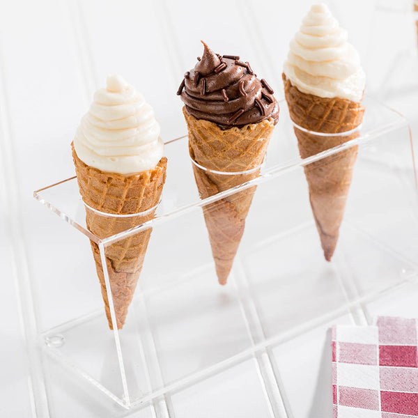 Restaurantware Clear Tek Clear Acrylic Ice Cream Cone Stand - 3 Slots - 7" X 2 3/4" X 3 1/4" - 1 Count Box