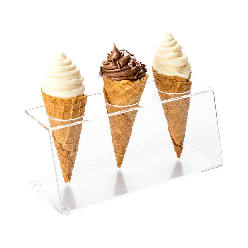 restaurantware Clear Tek Clear Acrylic Ice Cream Cone Stand - 3 slots - 7" x 2 3/4" x 3 1/4" - 1 count box