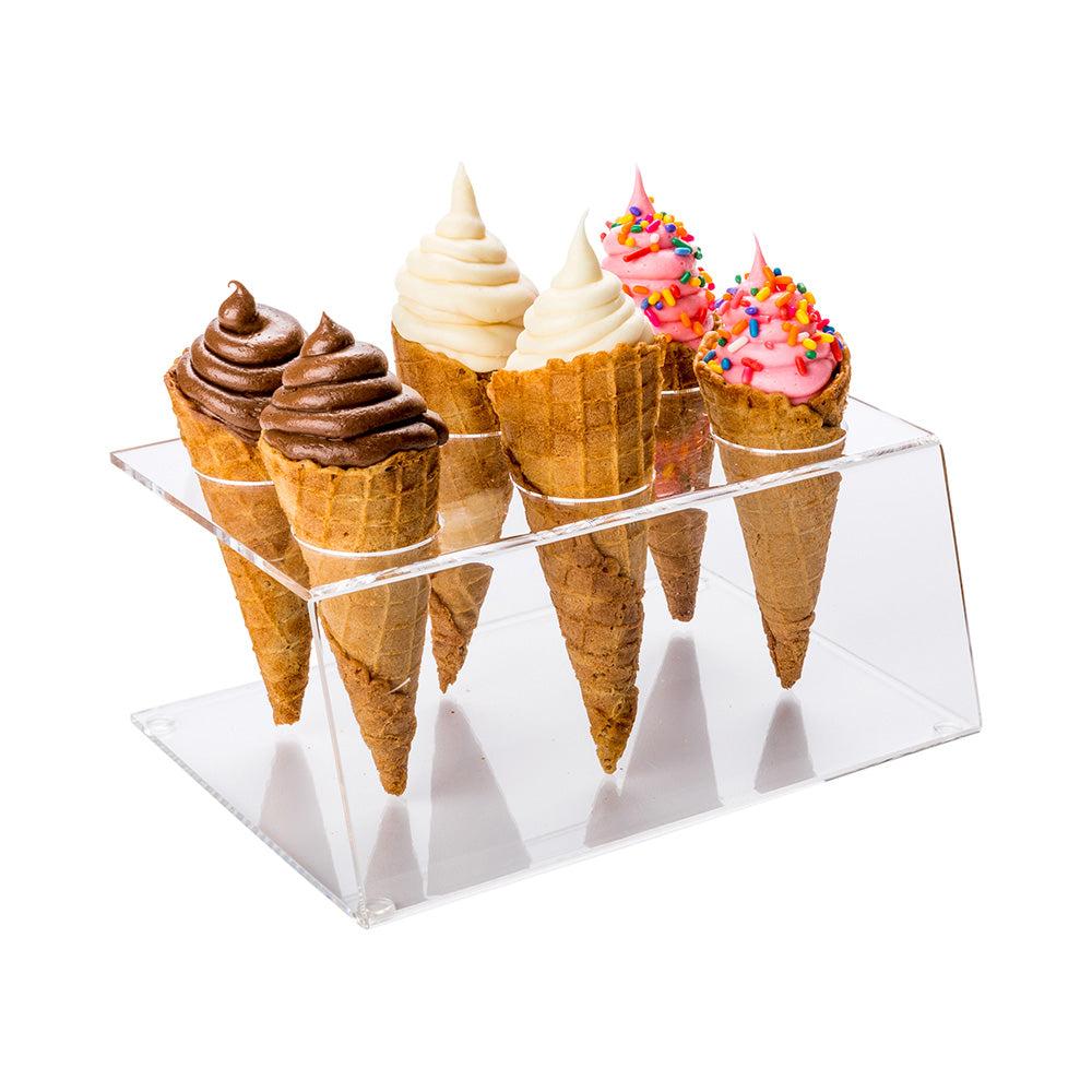 restaurantware Clear Tek Clear Acrylic Ice Cream Cone Stand - 6 slots - 7" x 5" x 3 1/4" - 1 count box