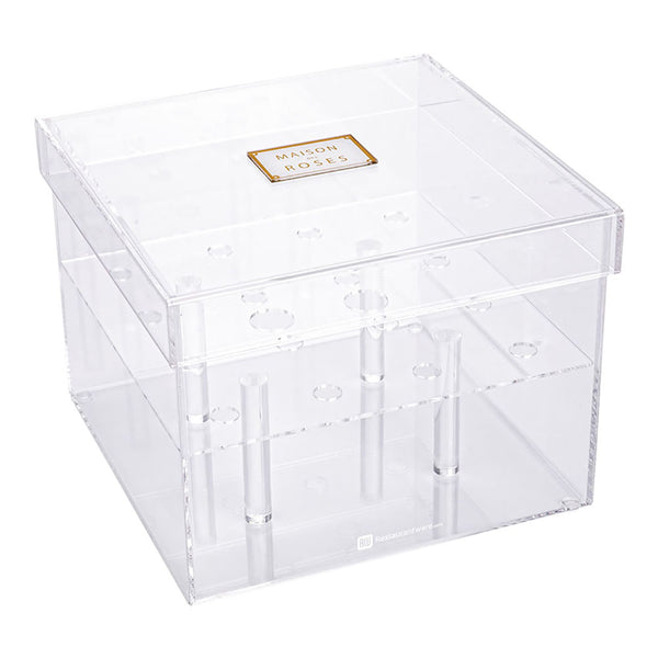 Restaurantware Clear Tek Clear Acrylic Square Flower Box Vase - 16 Holes With Lid - 8" X 8" X 6" - 1 Count Box
