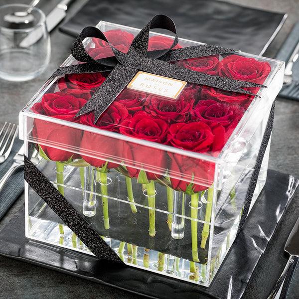 Restaurantware Clear Tek Clear Acrylic Square Flower Box Vase - 16 Holes With Lid - 8" X 8" X 6" - 1 Count Box
