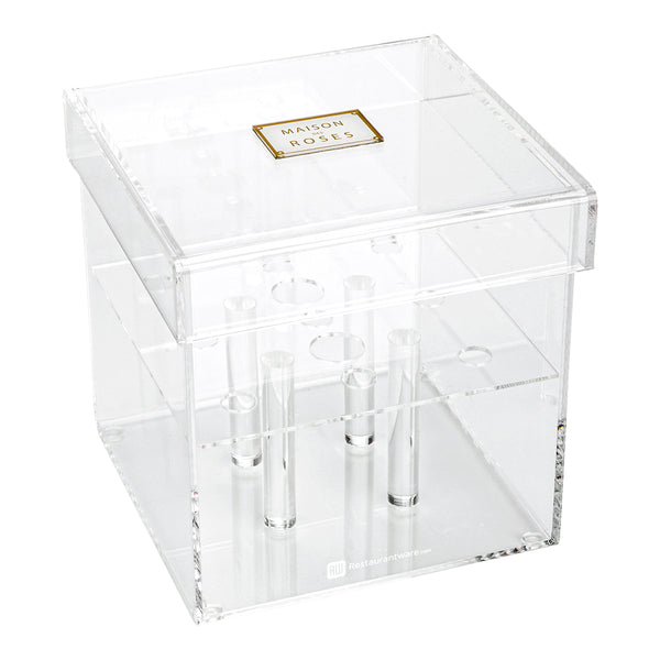 Restaurantware Clear Tek Clear Acrylic Square Flower Box Vase - 9 Holes With Lid - 6" X 6" X 6" - 1 Count Box