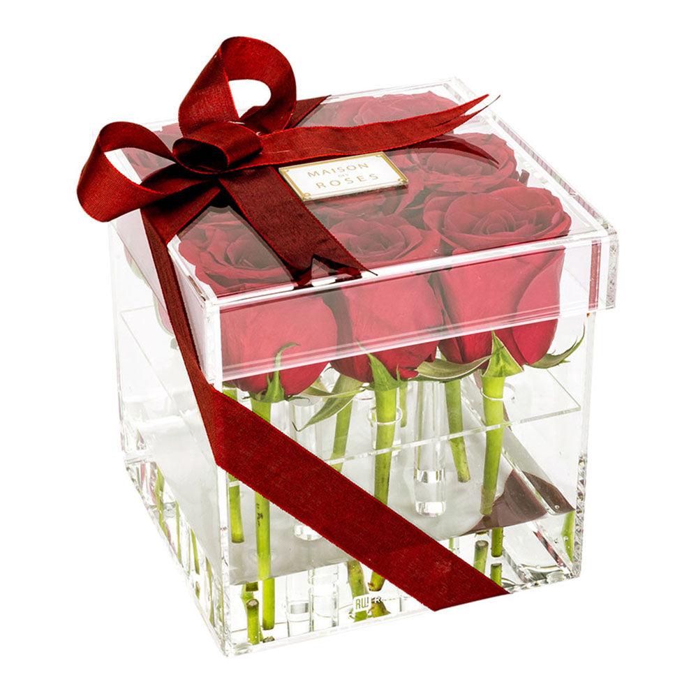 restaurantware Clear Tek Clear Acrylic Square Flower Box Vase - 9 holes with Lid - 6" x 6" x 6" - 1 count box