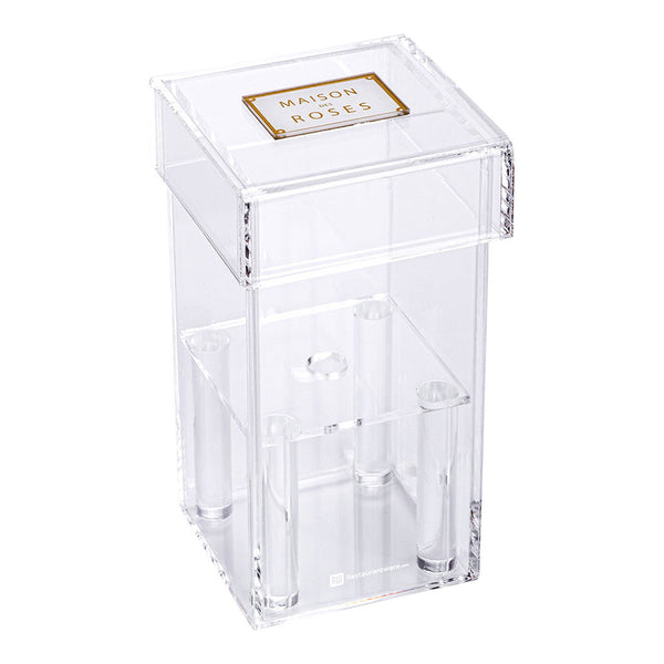 Restaurantware Clear Tek Clear Acrylic Tall Flower Box Vase - 1 Hole With Lid - 3 1/4" X 3 1/4" X 6" - 1 Count Box