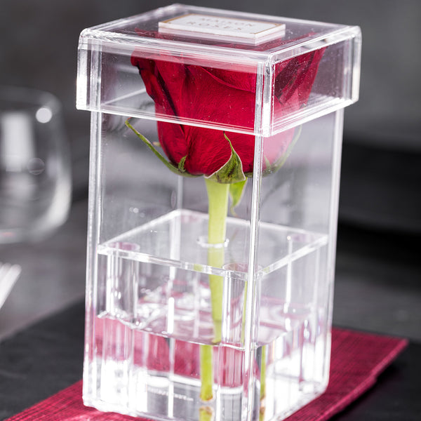 Restaurantware Clear Tek Clear Acrylic Tall Flower Box Vase - 1 Hole With Lid - 3 1/4" X 3 1/4" X 6" - 1 Count Box