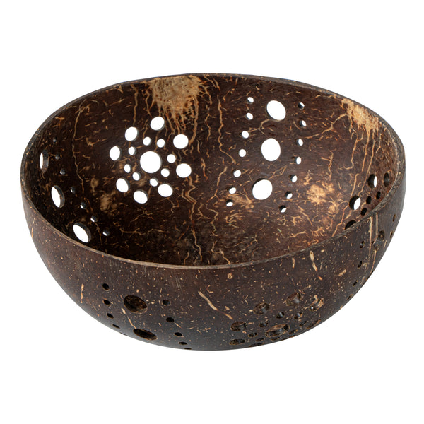 Restaurantware Coco Casa Brown Handmade Coconut Shell Candle Holder - Sun Pattern - 5" X 5" X 2" - 10 Count Box