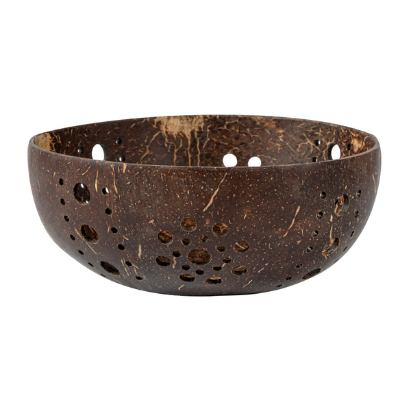 Restaurantware Coco Casa Brown Handmade Coconut Shell Candle Holder - Sun Pattern - 5" X 5" X 2" - 10 Count Box