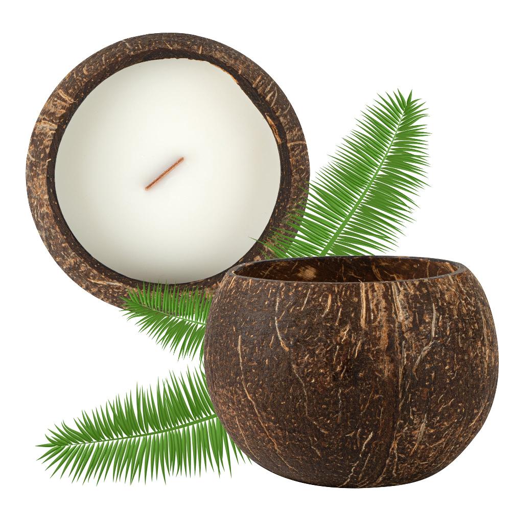 restaurantware Coco Casa Handmade Coconut Shell Candle - Lavender - 4" x 4" x 2 3/4" - 10 count box
