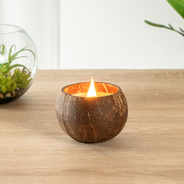 Restaurantware Coco Casa Handmade Coconut Shell Candle - Spring Hydrangea - 4" X 4" X 2 3/4" - 10 Count Box