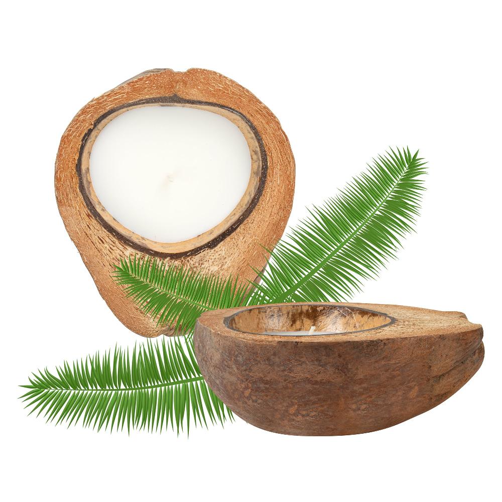 restaurantware Coco Casa Handmade Coconut Shell Husk Candle - Coconut Mango - 6 1/2" x 6 1/2" x 2 1/2" - 10 count box