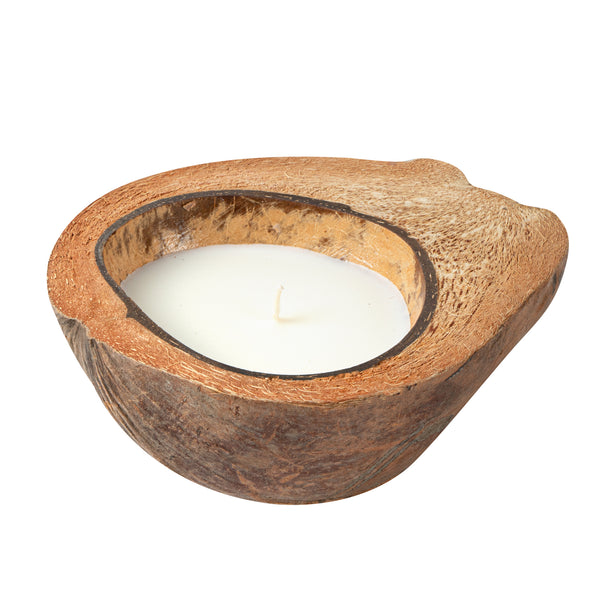 Restaurantware Coco Casa Handmade Coconut Shell Husk Candle - Sandalwood And Shea - 6 1/2" X 6 1/2" X 2 1/2" - 10 Count Box