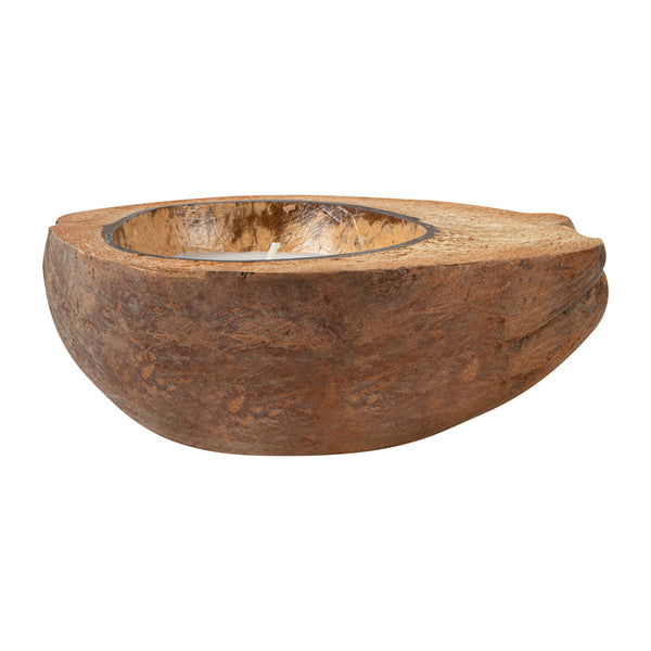 Restaurantware Coco Casa Handmade Coconut Shell Husk Candle - Sandalwood And Shea - 6 1/2" X 6 1/2" X 2 1/2" - 10 Count Box