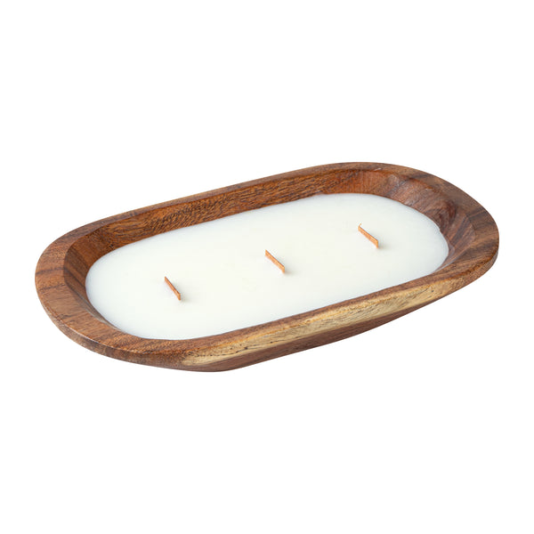 Restaurantware Coco Casa Handmade Wood Dough Bowl Candle - Jasmine - 9" X 5 1/2" X 2" - 10 Count Box