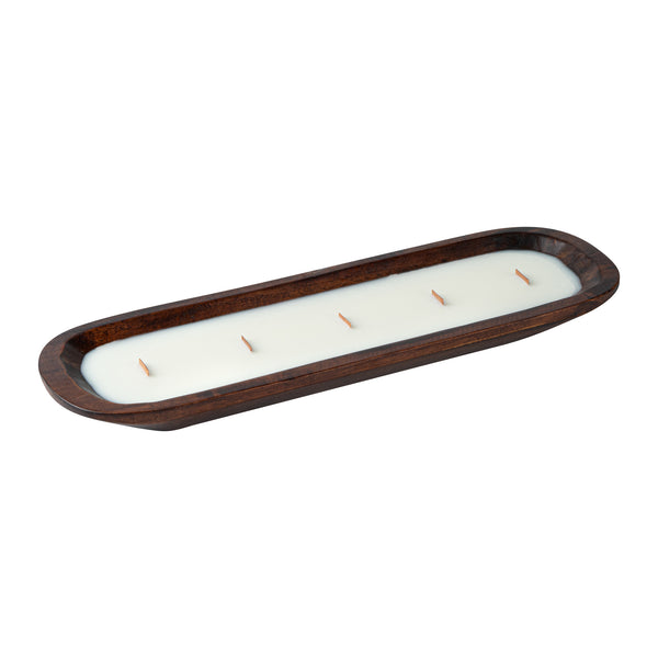 Restaurantware Coco Casa Handmade Wood Dough Bowl Candle - Jasmine - 17 3/4" X 5 1/2" X 2" - 10 Count Box
